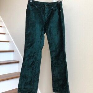 Free People Emerald Green Velvet Pants Size 26 Cropped Kick Flare​​